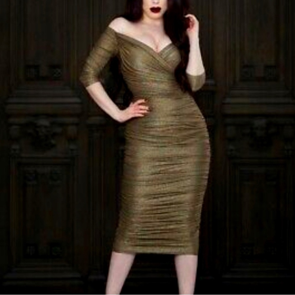 NWT PUG “Monica” gold lurex dress